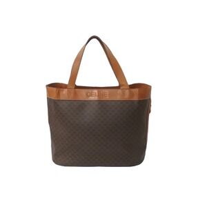 CELINE Tote Bag Macadam Triomphe Logo Embossed Leather Brown